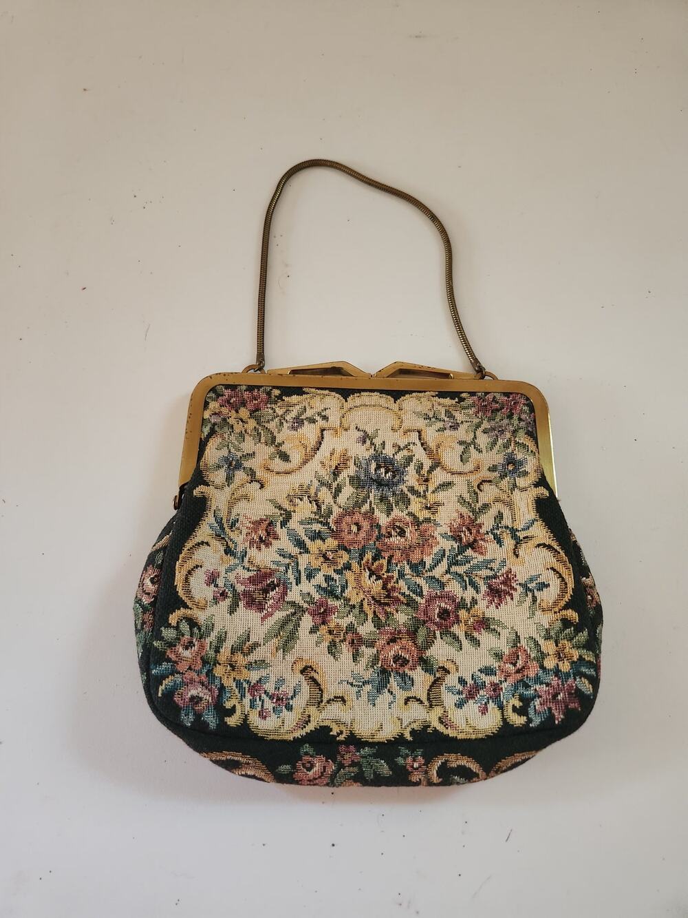 VTG 1940s Tapestry Clutch Bag Purse Floral Embroidery Made In West Germany